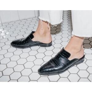 Freda Salvador Embossed Croc Black Leather Keen Mule - Size 9.5 - Preowned